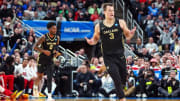 Mar 23, 2024; Pittsburgh, PA, USA; Oakland Golden Grizzlies guard Jack Gohlke (3) reacts after a play during the first half of the game against the North Carolina State Wolfpack in the second round of the 2024 NCAA Tournament at PPG Paints Arena. Mandatory Credit: Gregory Fisher-USA TODAY Sports