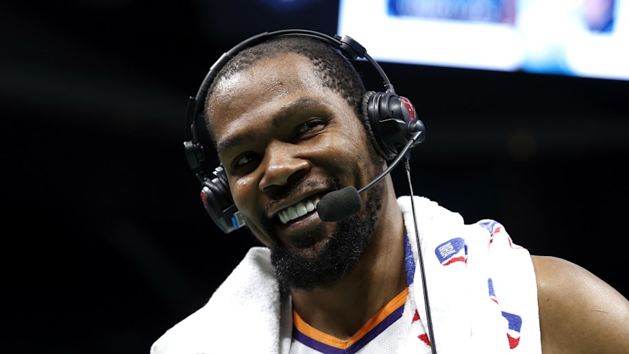 Phoenix Suns forward Durant smiles during an interview | Brian Westerholt-Imagn Images