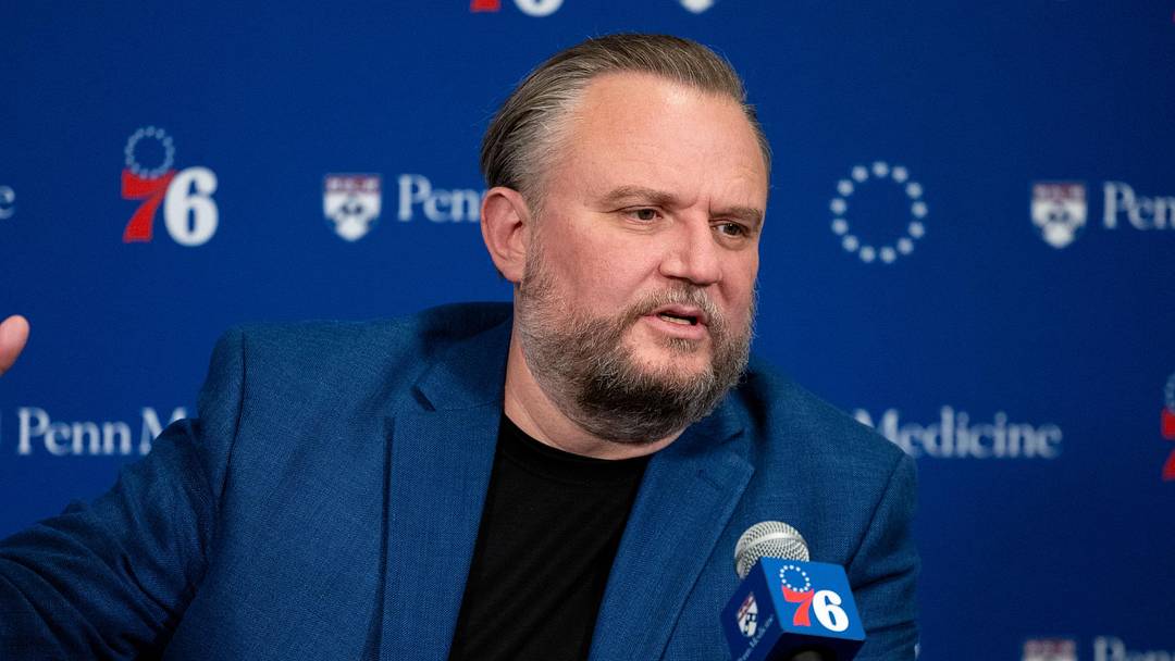 Dec 15, 2023; Philadelphia, Pennsylvania, USA; Philadelphia 76ers resident of Basketball Operations Daryl Morey speaks with the media before a game against the Detroit Pistons at Wells Fargo Center. Mandatory Credit: Bill Streicher-Imagn Images Dec 15, 2023; Philadelphia, Pennsylvania, USA; Philadelphia 76ers resident of Basketball Operations Daryl Morey speaks with the media before a game against the Detroit Pistons at Wells Fargo Center. Mandatory Credit: Bill Streicher-Imagn Images