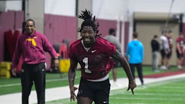 Florida State football safety Shyheim Brown takes part in the final Tour of Duty winter workouts ahead of 2024 spring practices on Thursday, March 7, 2024.