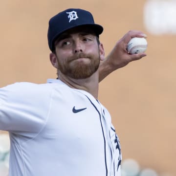 Detroit Tigers relief pitcher Bryan Sammons (62) delivers in his MLB debut in the first inning against the Cleveland Guardians at Comerica Park on July 29. inning against the Cleveland Guardians at Comerica Park on July 29.