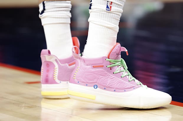 Nikola Jokic's pink and white shoes.