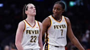 Jul 15, 2025; Boston, Massachusetts, USA; Indiana Fever guard Caitlin Clark (22) reacts with a possible injury after a play against the Connecticut Sun in the second half at TD Garden. Mandatory Credit: David Butler II-Imagn Images