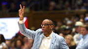 Feb 1, 2025; Durham, North Carolina, USA;  North Carolina Tar Heels head coach Hubert Davis reacts during the second half against the Duke Blue Devils at Cameron Indoor Stadium. Mandatory Credit: Zachary Taft-Imagn Images