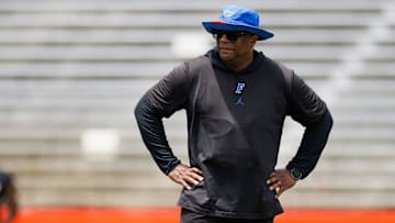 Florida Gators associate head coach for running backs Jabbar Juluke looks on during fall football practice at Ben Hill Griffin Stadium at the University of Florida in Gainesville, FL on Saturday, August 2, 2025. [Matt Pendleton/Gainesville Sun]