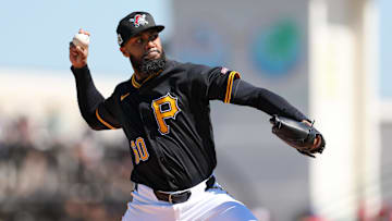 Pittsburgh Pirates pitcher Dennis Santana against the Philadelphia Phillies in the fifth inning during spring training.