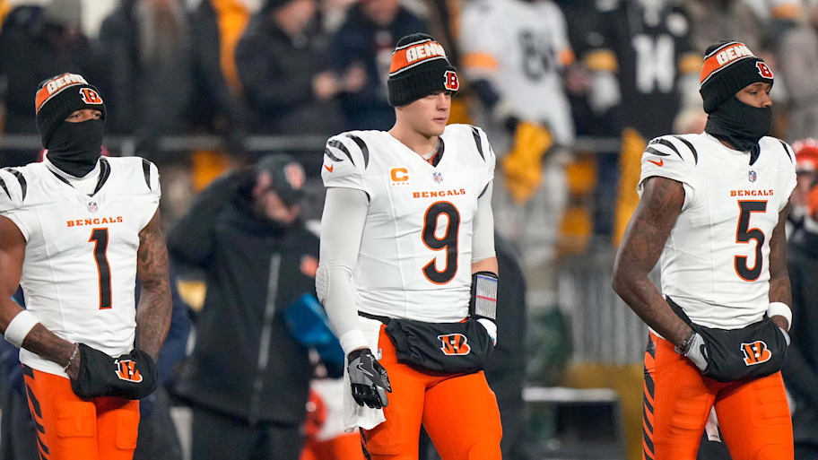 Cincinnati Bengals receiver Ja'Marr Chase, quarterback Joe Burrow and receiver Tee Higgins