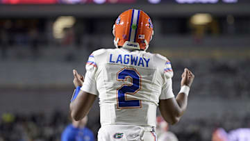 Nov 30, 2024; Tallahassee, Florida, USA; Florida Gators quarterback DJ Lagway (2) warms up before a game against the Florida State Seminoles at Doak S. Campbell Stadium. Mandatory Credit: Melina Myers-Imagn Images