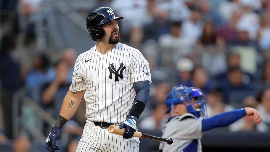 New York Yankees catcher Austin Wells (28) reacts after striking out