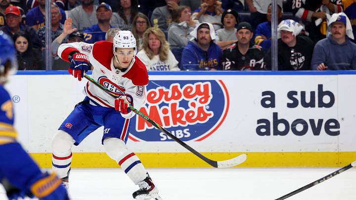 May 18, 2026; Buffalo, New York, USA; Montréal Canadiens right wing Ivan Demidov (93) makes a pass during the third period against the Buffalo Sabres in game seven of the second round of the 2026 Stanley Cup Playoffs at KeyBank Center. Mandatory Credit: Timothy T. Ludwig-Imagn Images