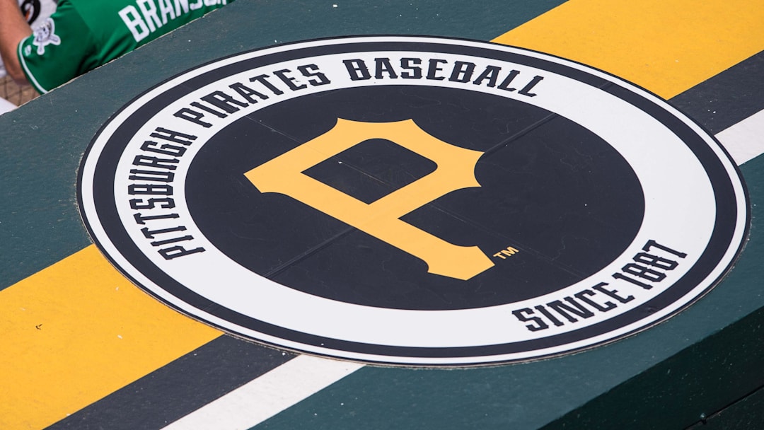 Mar 17, 2016; Bradenton, FL, USA; A view of the Pittsburgh Pirates logo during the game between the Pirates and the New York Yankees at McKechnie Field. The Yankees defeat the Pirates 7-2. Mandatory Credit: Jerome Miron-Imagn Images
