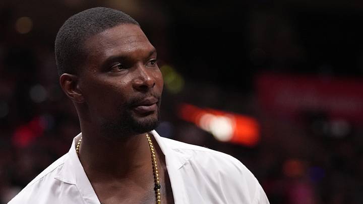 Mar 26, 2022; Miami, Florida, USA; Former Miami Heat player Chris Bosh attends the game between the Miami Heat and the Brooklyn Nets during the second half at FTX Arena. Mandatory Credit: Jasen Vinlove-Imagn Images