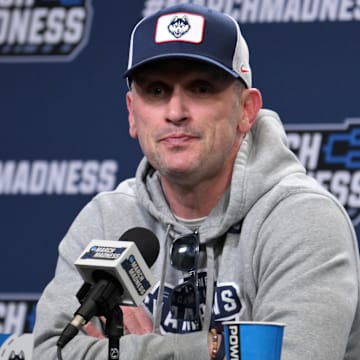 Mar 20, 2025; Raleigh, NC, USA;  UConn basketball head coach Dan Hurley during the NCAA pre tournament press conference at Lenovo Center. Mandatory Credit: Zachary Taft-Imagn Images