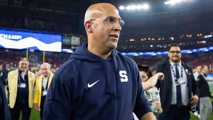 Dec 31, 2024; Glendale, AZ, USA; Penn State Nittany Lions head coach James Franklin against the Boise State Broncos in the Fiesta Bowl at State Farm Stadium. Mandatory Credit: Mark J. Rebilas-Imagn Images Dec 31, 2024; Glendale, AZ, USA; Penn State Nittany Lions head coach James Franklin against the Boise State Broncos in the Fiesta Bowl at State Farm Stadium. Mandatory Credit: Mark J. Rebilas-Imagn Images