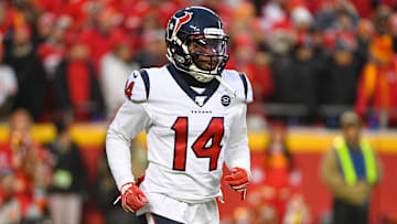 Jan 12, 2020; Kansas City, Missouri, USA; Houston Texans wide receiver DeAndre Carter (14) runs to the sidelines during the AFC Divisional Round playoff football game against the Kansas City Chiefs at Arrowhead Stadium.