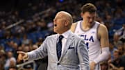 Nov 7, 2025; Los Angeles, California, USA;  UCLA Bruins head coach Mick Cronin reacts to a play during the second half against the Pepperdine Waves at Pauley Pavilion presented by Wescom Financial. Mandatory Credit: Kiyoshi Mio-Imagn Images