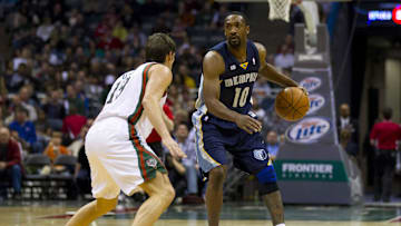 Mar 31, 2012; Milwaukee, WI, USA;  Memphis Grizzlies guard Gilbert Arenas (10) during the game against the Milwaukee Bucks at the Bradley Center.  The Grizzlies defeated the Bucks 99-95.  Mandatory Credit: Jeff Hanisch-Imagn Images