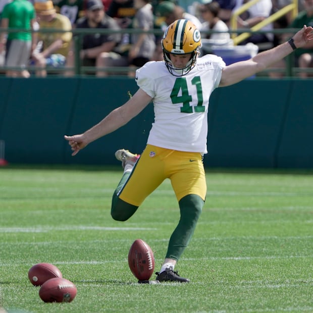 Green Bay Packers place kicker Mark McNamee (41) is shown during a joint practice with the Seattle Seahawks.
