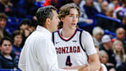 Gonzaga assistant coach Brian Michaelson and guard Dusty Stromer.