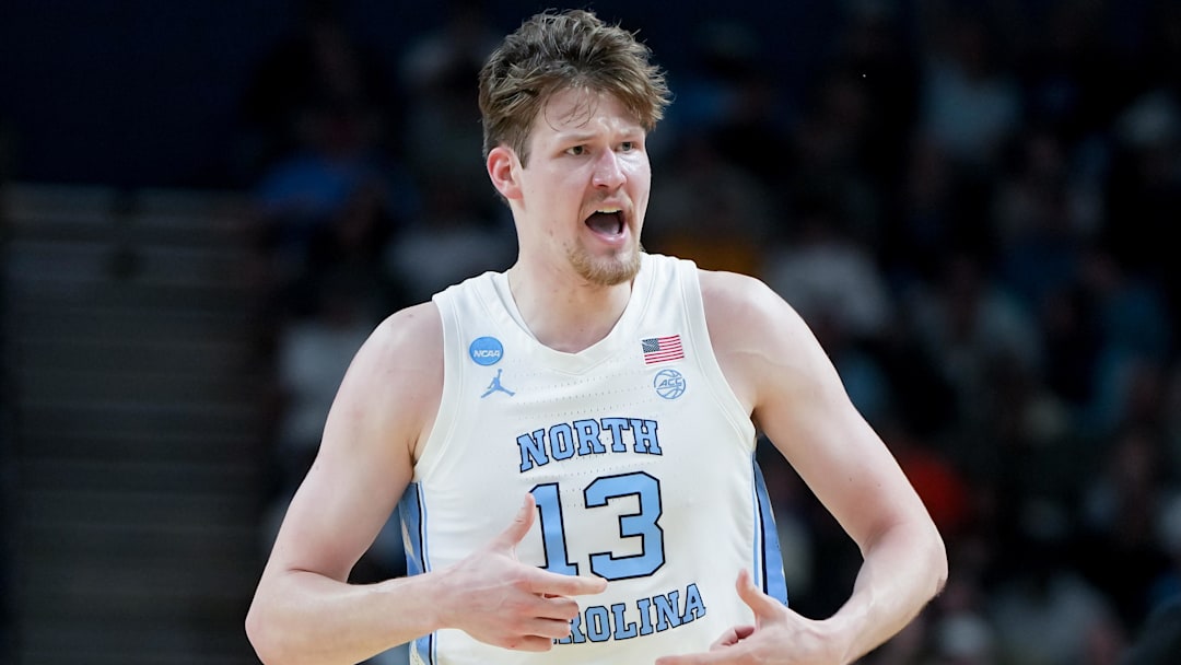 Mar 19, 2026; Greenville, SC, USA; North Carolina Tar Heels center Henri Veesaar (13) celebrates after a play against the VCU Rams in the first round of the 2026 NCAA Tournament. Mar 19, 2026; Greenville, SC, USA; North Carolina Tar Heels center Henri Veesaar (13) celebrates after a play against the VCU Rams in the first round of the 2026 NCAA Tournament.