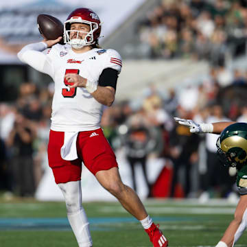 Miami (Ohio) RedHawks quarterback Brett Gabbert (5) against the Colorado State Rams during the first half of the Snoop Dogg Arizona Bowl at Arizona Stadium last season.