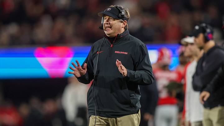 Nov 16, 2024; Athens, Georgia, USA; Georgia Bulldogs head coach Kirby Smart on the sideline against the Tennessee Volunteers in the second quarter at Sanford Stadium. Mandatory Credit: Brett Davis-Imagn Images
