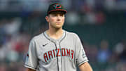Sep 12, 2025; Minneapolis, Minnesota, USA; Arizona Diamondbacks starting pitcher Brandon Pfaadt (32) walks to the dugout after being relieved in the fifth inning against the Minnesota Twins at Target Field. Mandatory Credit: Matt Blewett-Imagn Images