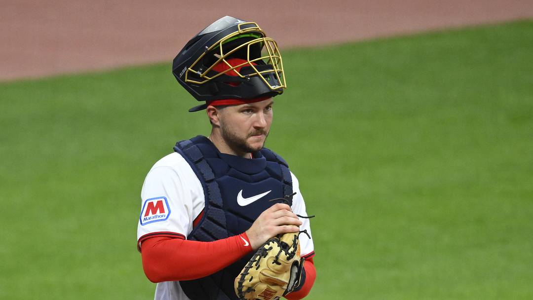 May 26, 2026; Cleveland, Ohio, USA; Cleveland Guardians catcher Patrick Bailey (16) stands on the field in the sixth inning against the Washington Nationals at Progressive Field. Mandatory Credit: David Richard-Imagn Images