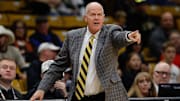 Feb 8, 2025; Boulder, Colorado, USA; Colorado Buffaloes head coach Tad Boyle gestures in the first half against the Houston Cougars at CU Events Center.