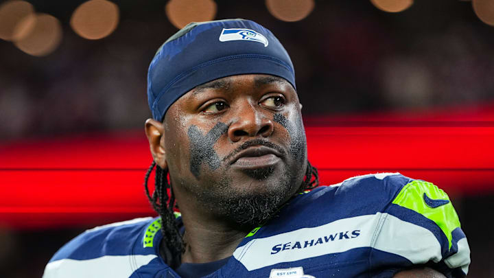 Jarran Reed of the Seattle Seahawks stares
