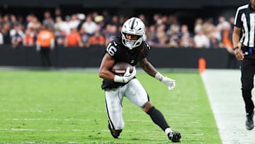 Sep 28, 2025; Paradise, NV; Las Vegas Raiders wide receiver Jakobi Meyers against the Chicago Bears