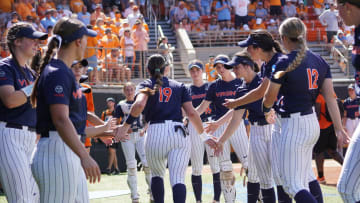 Macee Eaton is introduced before the Virginia softball game against Tennessee in the NCAA Softball Tournament in Knoxville.