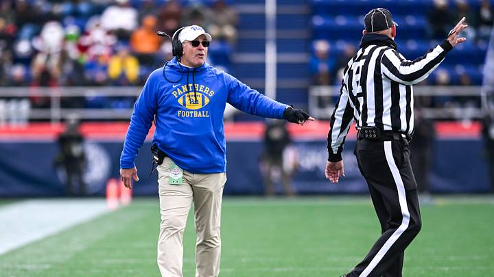 Dec 27, 2025; Annapolis, MD, USA;  Pittsburgh Panthers head coach Pat Narduzzi reacts during the first half  of the Military Bowl against the East Carolina Pirates at Navy-Marine Corps Stadium. Mandatory Credit: Tommy Gilligan-Imagn Images