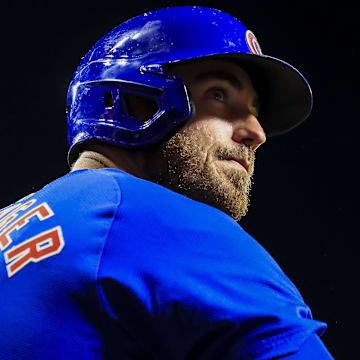 Jul 31, 2024; Cincinnati, Ohio, USA; Chicago Cubs designated hitter Cody Bellinger (24) stands in the dugout in the eighth inning in the game against the Cincinnati Reds at Great American Ball Park