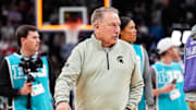 Michigan State head coach Tom Izzo walks off the court after 77–74 loss to Wisconsin at the Big Ten Tournament semifinal at Gainbridge Fieldhouse in Indianapolis, Ind. on Saturday, March 15, 2025.