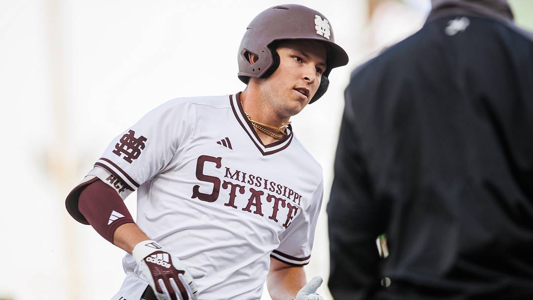Mississippi State third baseman Ace Reese rounds the bases after a home run. Mississippi State third baseman Ace Reese rounds the bases after a home run.