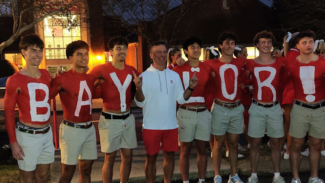 Baylor school students show their spirit ahead of kickoff spelling out "BAYLOR" prior to the Red Raiders semifinal round game vs McCallie.  The Red Raiders enter 2026 with designs on a third championship in four years.