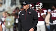 Mississippi State Bulldogs head coach Jeff Lebby looks on before the game against the Mississippi Rebels at Davis Wade Stadium at Scott Field.
