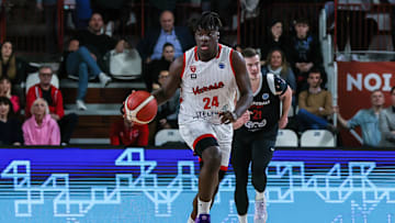 Elisee Assui #24 of Itelyum Varese seen in action during the...