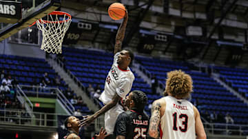 Grambling State forward Ernest Ross dunks at the 2025 HBCU Men's All-Star Game at Freeman Coliseum in San Antonio, Texas.