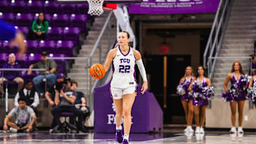 Maddie Scherr brings the ball up the court in TCU's win over Tennessee State on Wednesday, Nov. 12. 
