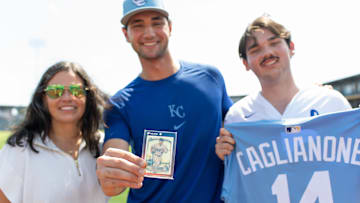 Jac Caglianone (middle) trades for his 2025 Bowman Chrome Superfractor 1/1 
