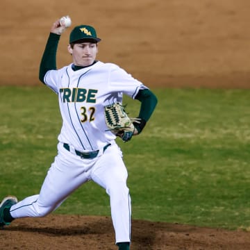 Alex Markus delivers a pitch during the William & Mary baseball game against Central Connecticut. 