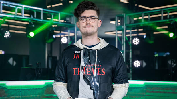 Sam "Octane" Larew Holding His CDL MVP Trophy