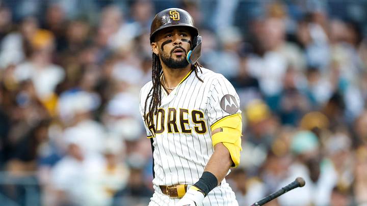 May 2, 2026; San Diego, California, USA; San Diego Padres right fielder Fernando Tatis Jr. (23) walks back to the dugout after striking out during the fifth inning against the Chicago White Sox at Petco Park. Mandatory Credit: David Frerker-Imagn Images