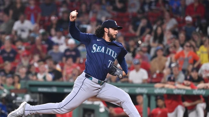 Seattle Mariners pitcher Andres Munoz (75) pitches against the Boston Red Sox during the ninth inning at Fenway Park on July 30.