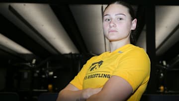 Nanea Estrella is pictured at Iowa women’s wrestling media day Tuesday, Oct. 15, 2024 in Iowa City, Iowa.