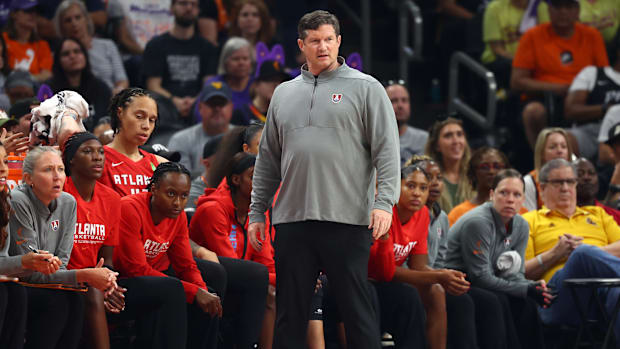 Atlanta Dream head coach Karl Smesko against the Phoenix Mercury at PHX Arena