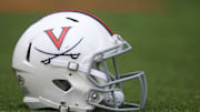 Oct 28, 2017; Pittsburgh, PA, USA;  A Virginia Cavaliers helmet on the field against the Pittsburgh Panthers during the first quarter at Heinz Field. PITT won 31-14. Mandatory Credit: Charles LeClaire-Imagn Images