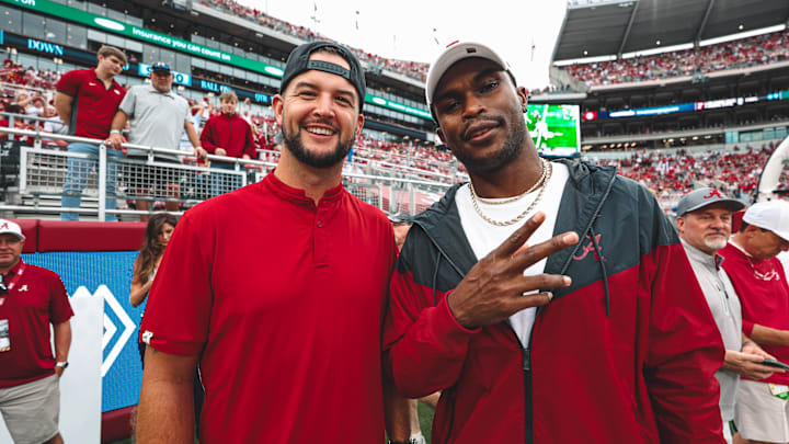 AJ McCarron and Julio Jones on Saban Field at the 2024 Georgia gmae AJ McCarron and Julio Jones on Saban Field at the 2024 Georgia gmae